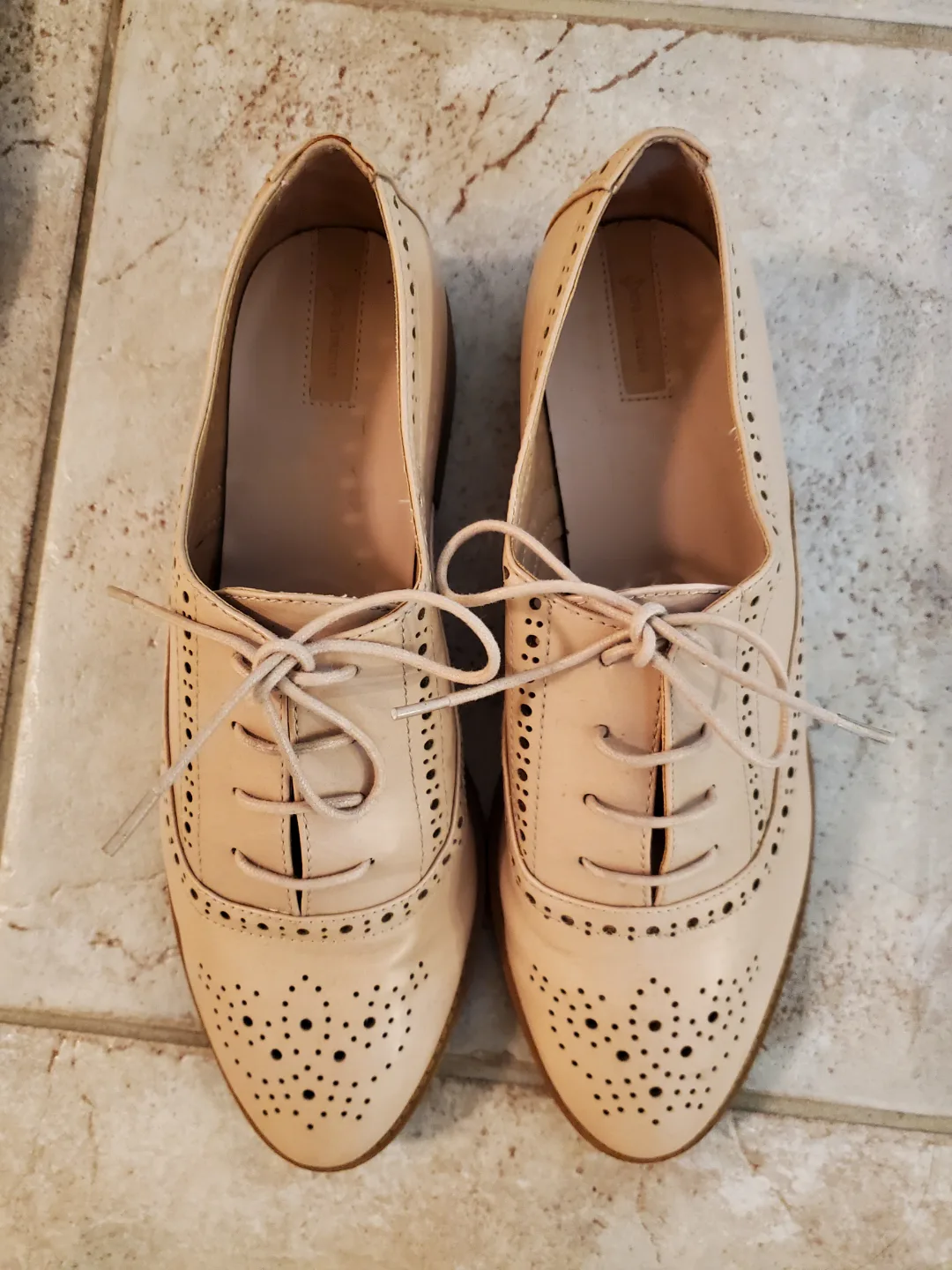 Women's Beige Perforated Oxford Shoes thumbnail