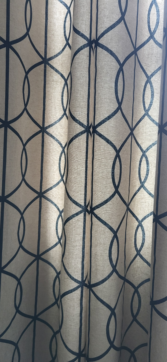 Elegant Beige and Blue Geometric Pattern Curtains