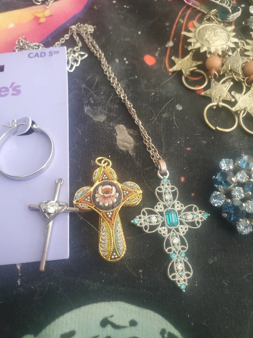 Assorted Jewellery Bundle - Brooch, Earrings, Cross Necklaces image indicator(2)