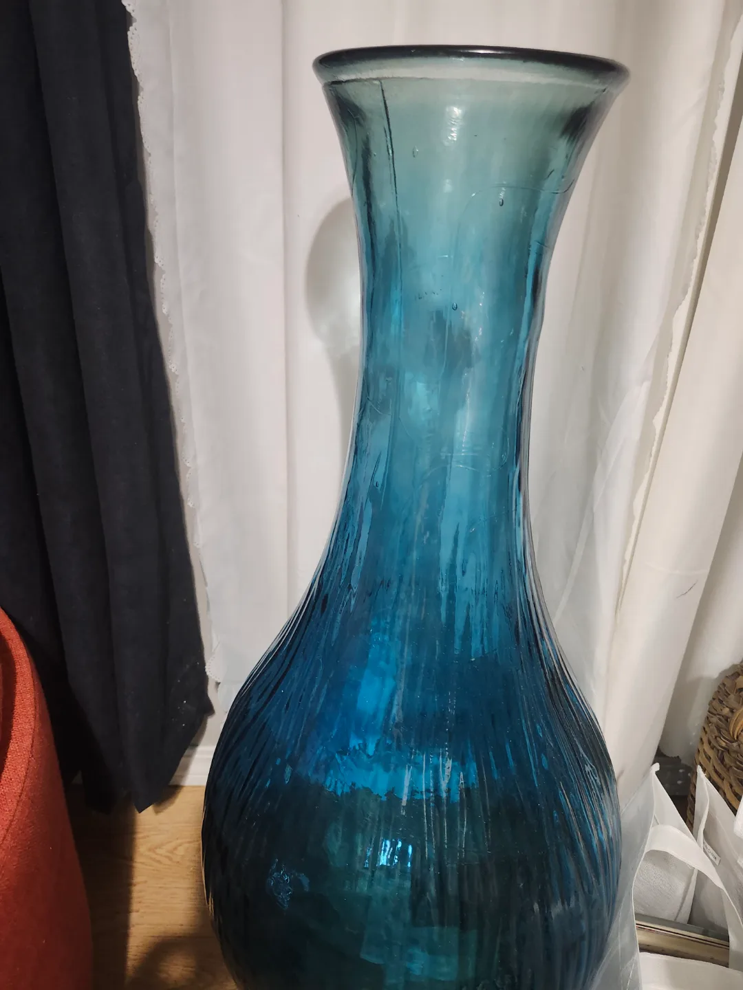 Large Teal Glass Floor Vase image indicator(2)