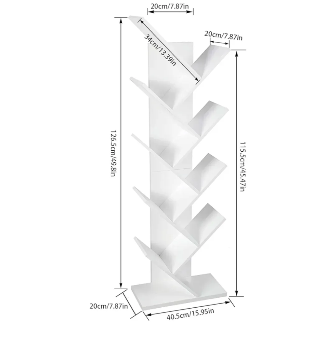 9-Shelf Bookshelf, Tree Bookcase, 5kgs Per Shelf (White) image indicator(2)
