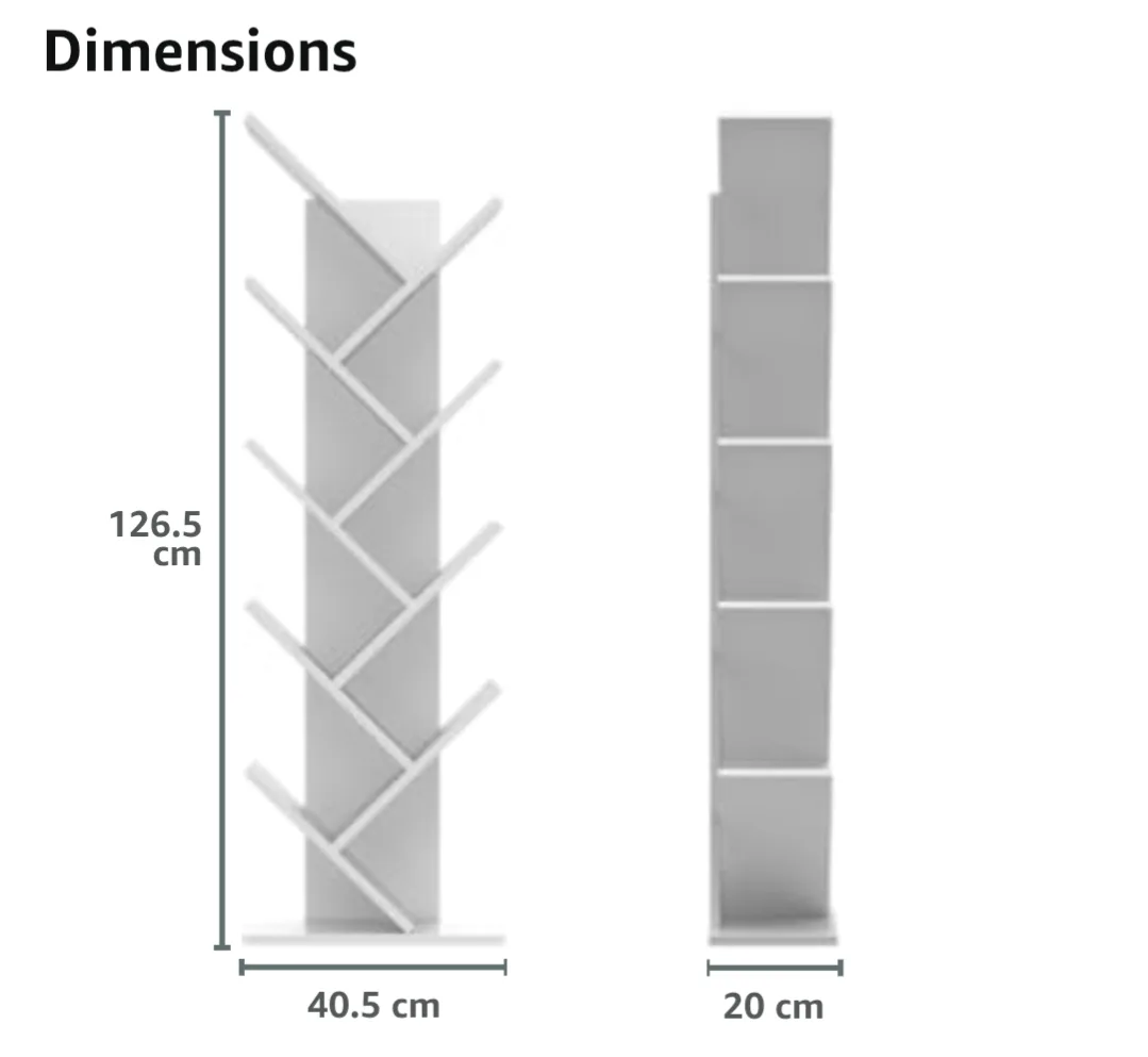 9-Shelf Bookshelf, Tree Bookcase, 5kgs Per Shelf (White) image indicator(3)