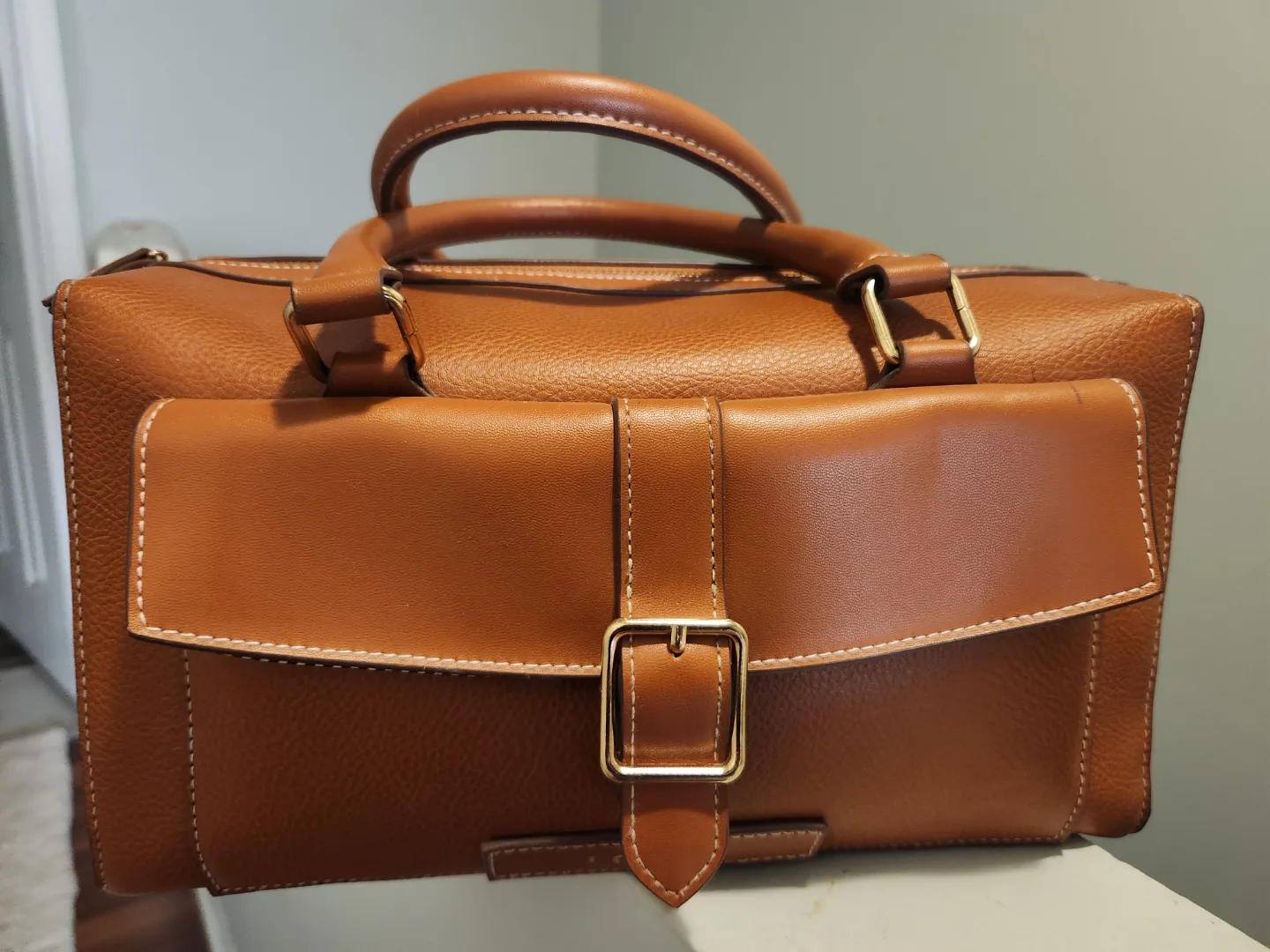 Tan Leather Satchel Handbag - Loume thumbnail