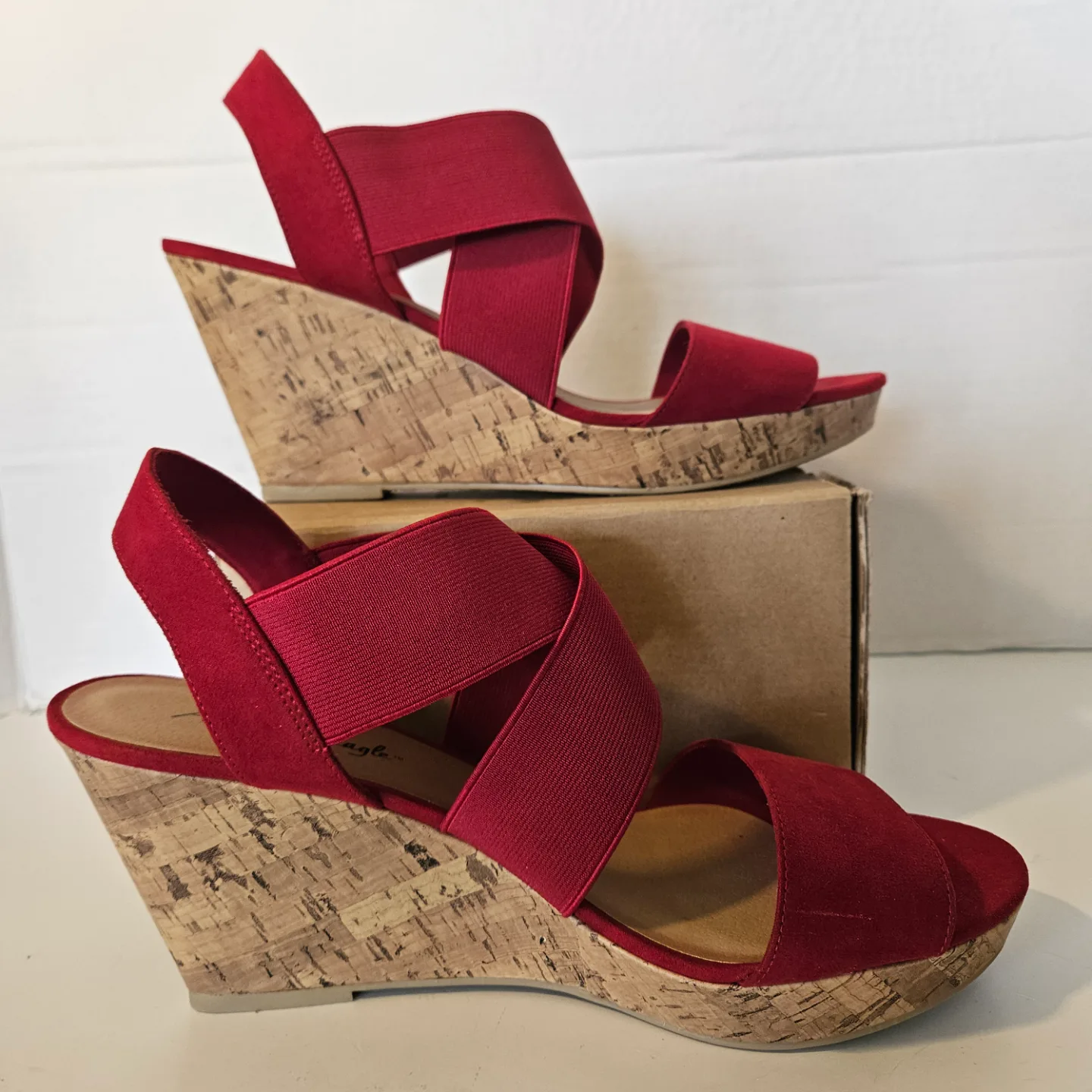 American Eagle Heels Womens Sz 11 Wedge Sandals Red Elastic Cork thumbnail