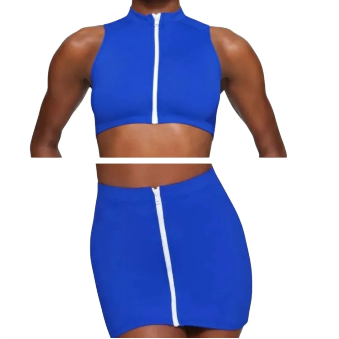 SKIMS 2 PC Swim Sporty Zipper Top & Mini Skirt thumbnail