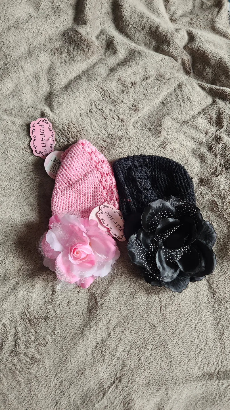 Set of 2 Baby Girl Crochet Hats with Flower Accents🏒 thumbnail