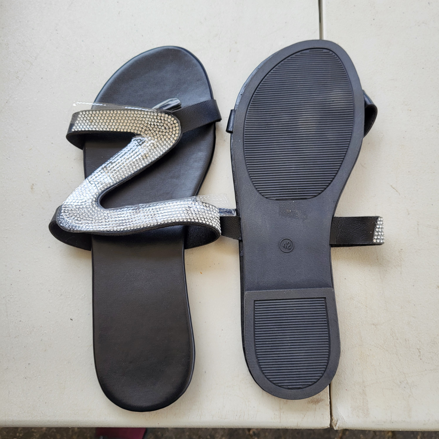 Rhinestone embellished black sandals