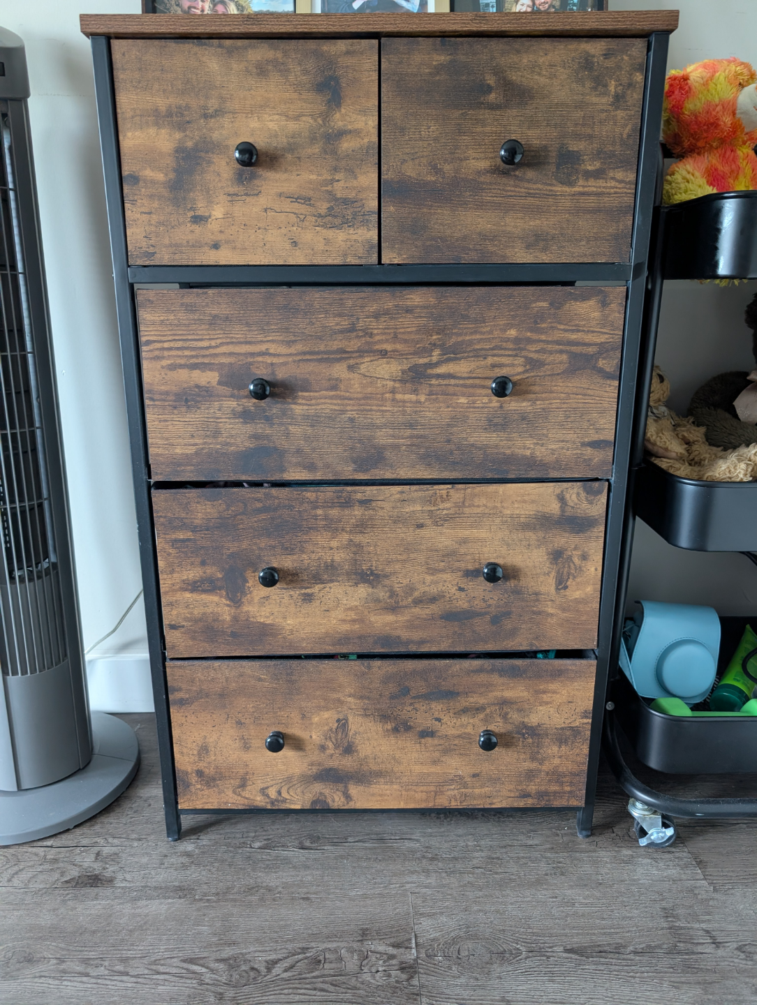 Five-Drawer Chest of Drawers - Rustic Brown & Black
