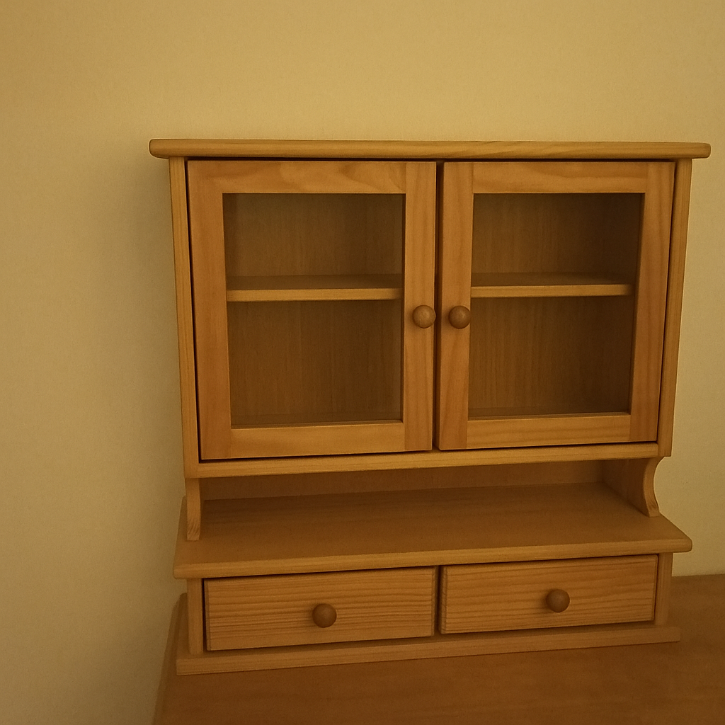 Wooden Wall Cabinet with Glass Doors and Drawers
