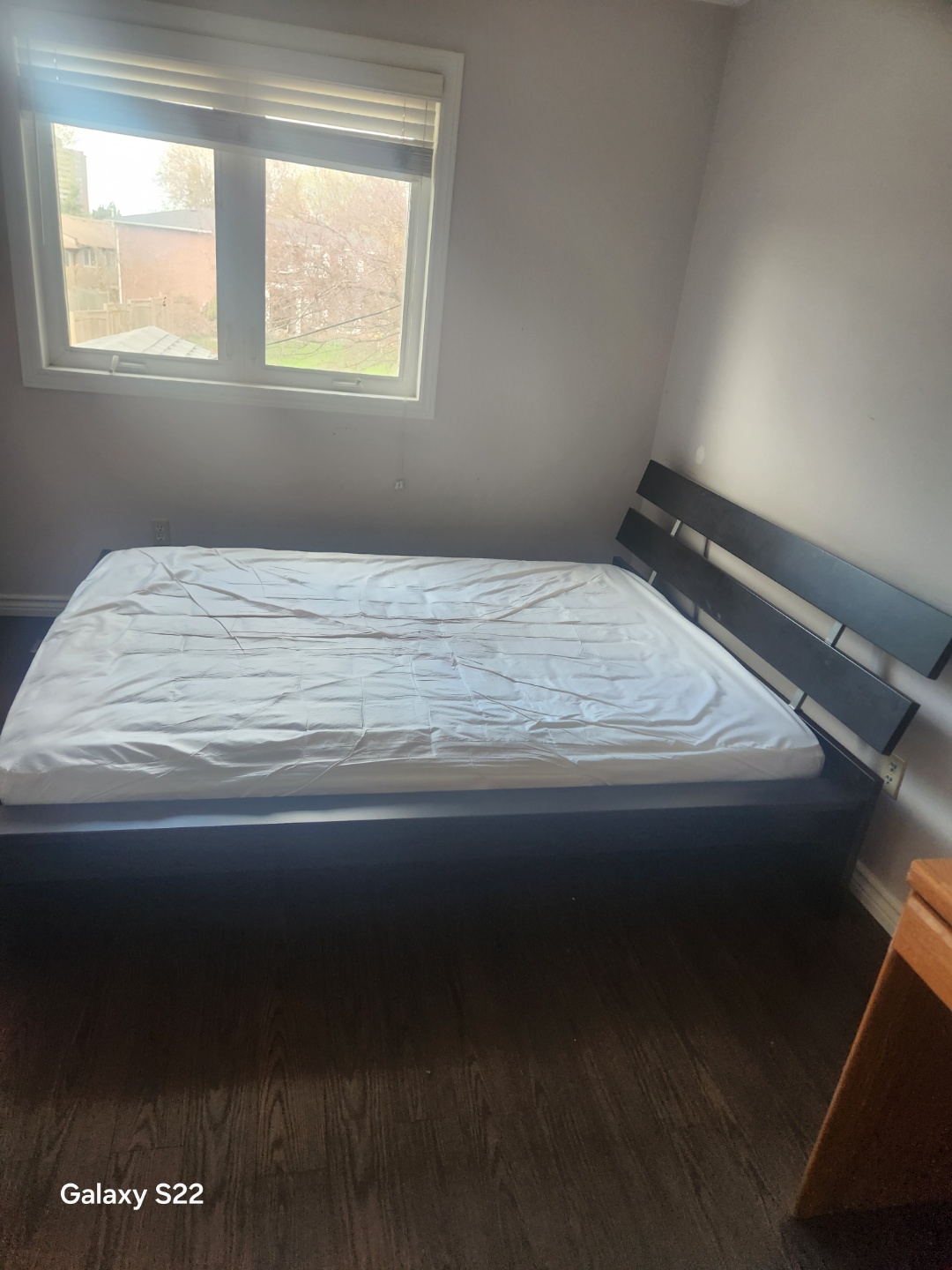 Queen-size platform bed frame and mattress