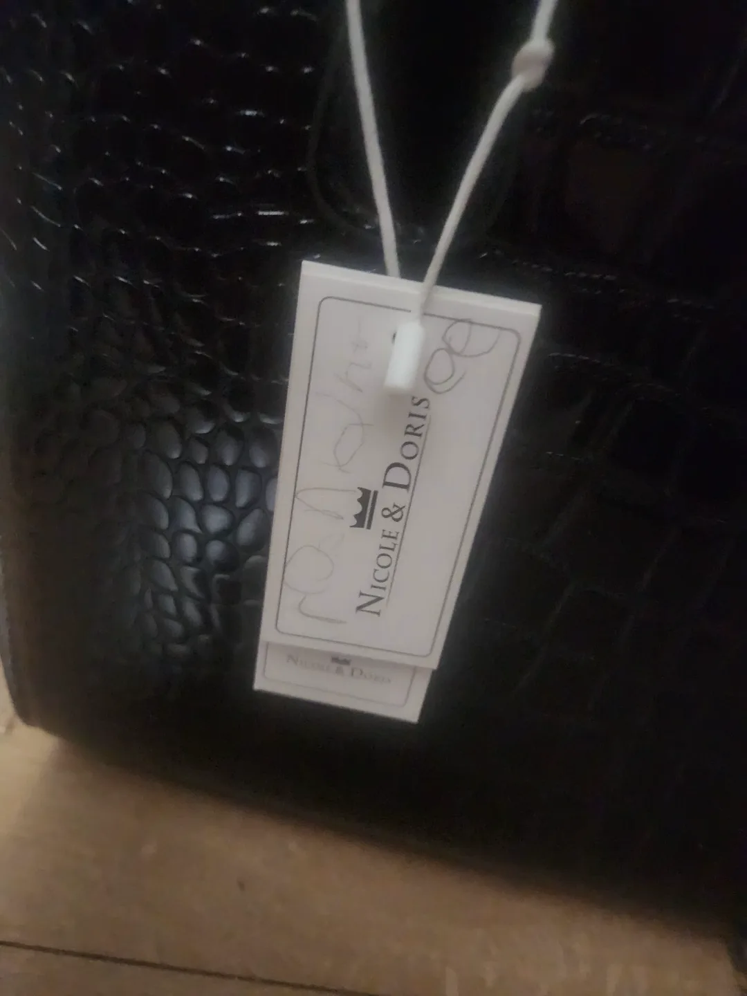 Nicole & Doris Black Crocodile-Embossed Handbag image indicator(2)