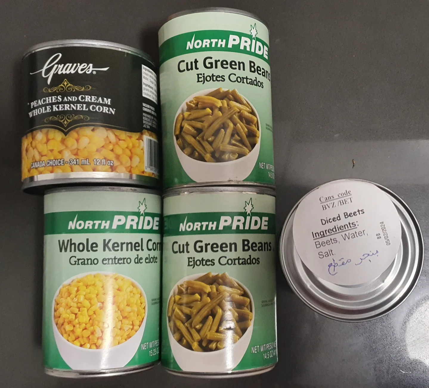 Assorted Canned Goods - Peaches, Corn, Green Beans thumbnail