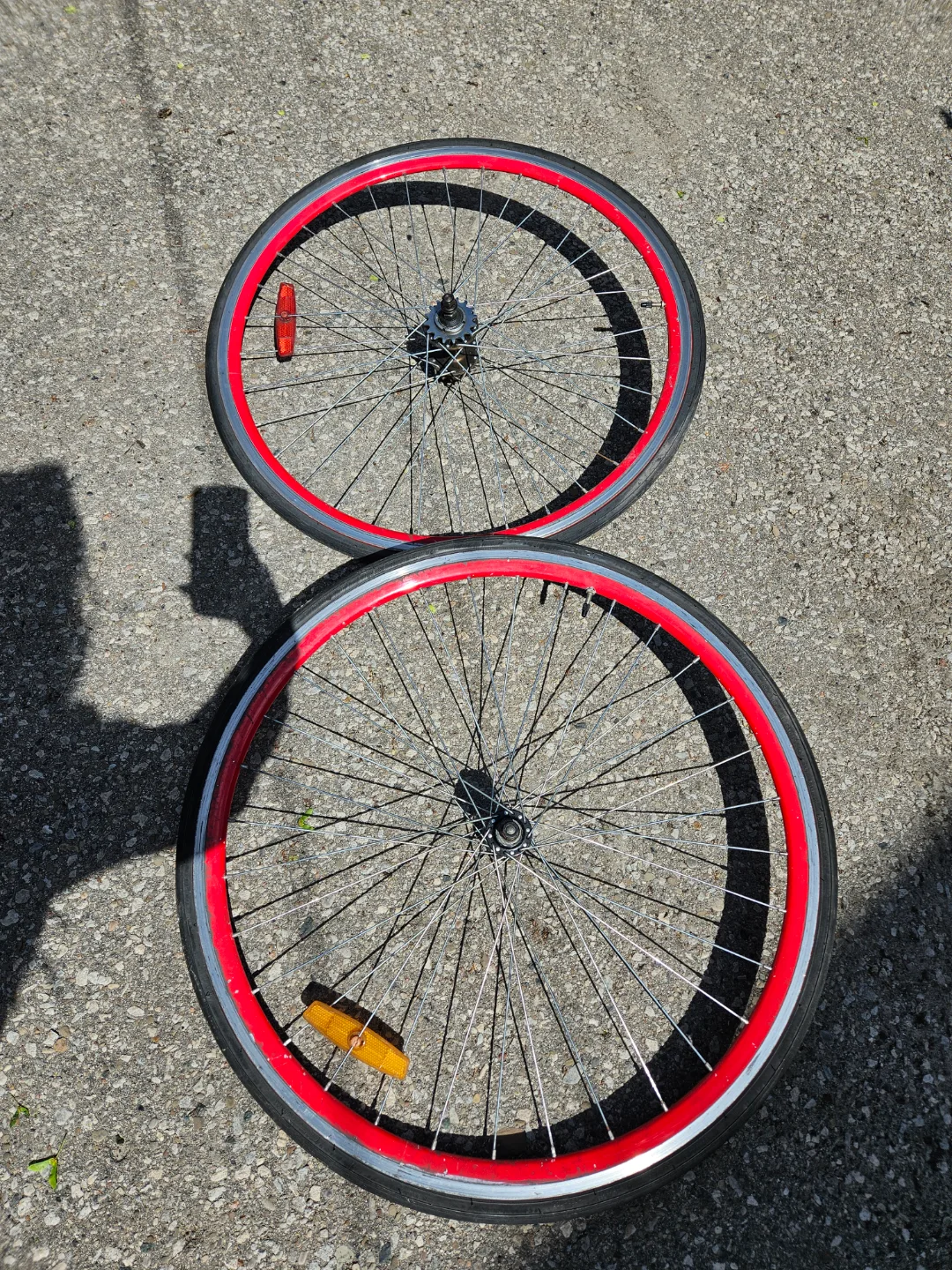 Pair of Vintage Bicycle Wheels - Red Rims thumbnail
