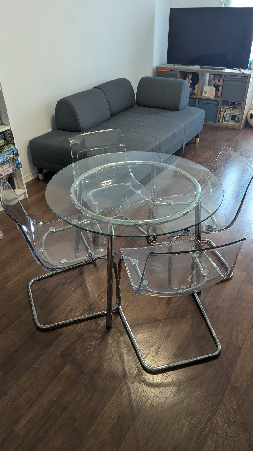 IKEA Tobias Chairs + round glass table