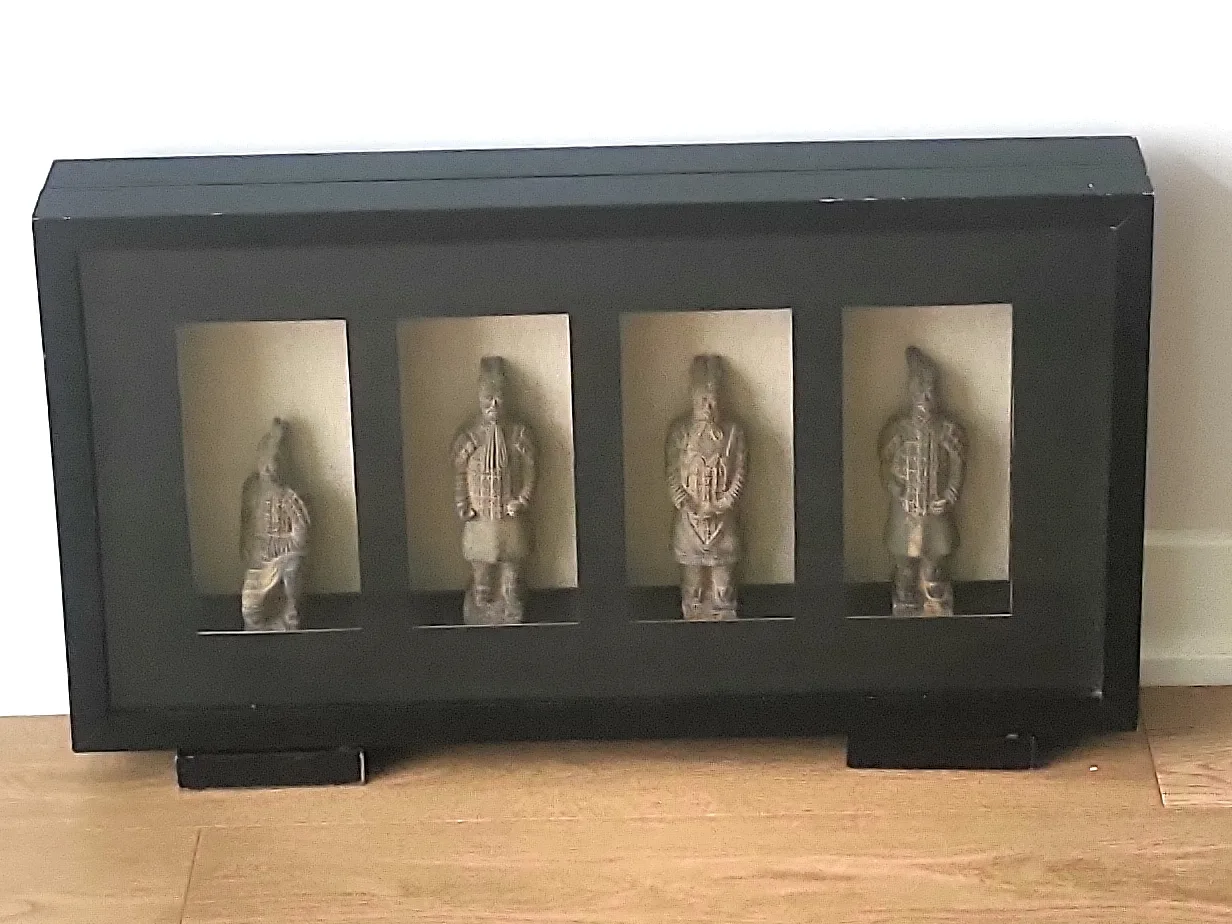 Four Terracotta chinese Warrior Statues in Frame. 25 x 14 inches thumbnail
