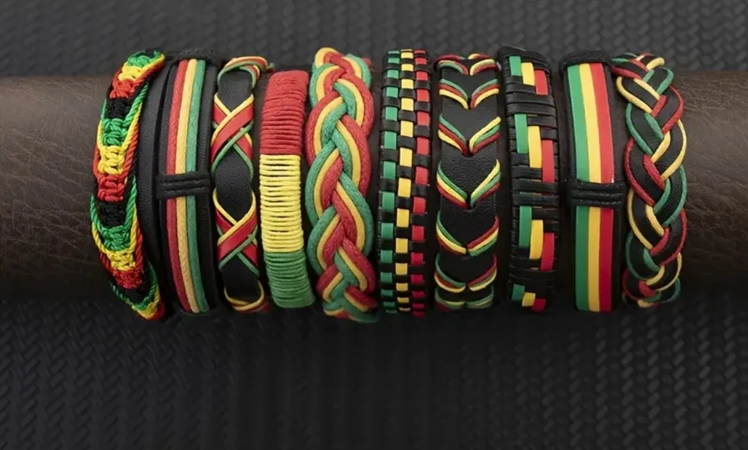 10  pieces - Braided Leather Bracelet - Red, Yellow, Green image indicator(2)
