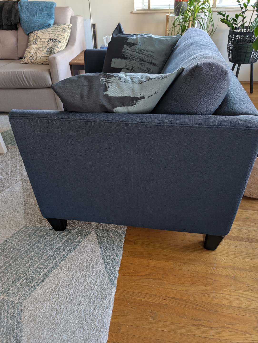 Dark Blue Loveseat with Throw Pillows - photo 3