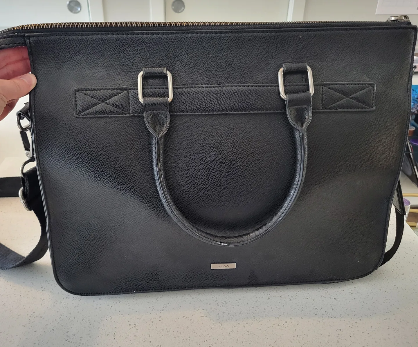 ALDO Black Leather Briefcase Bag thumbnail