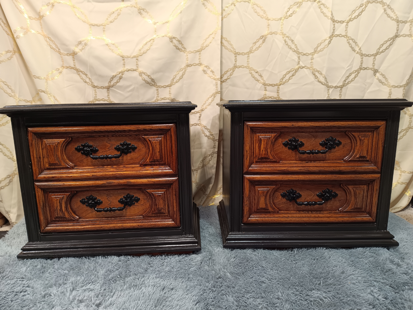 Pair of Vintage Nightstands, Two-Drawer, Dark Wood