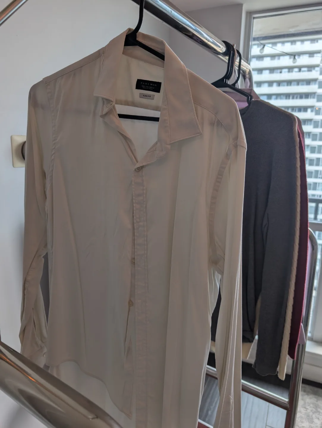 Zara Man White Slim Fit Long Sleeve Shirt thumbnail