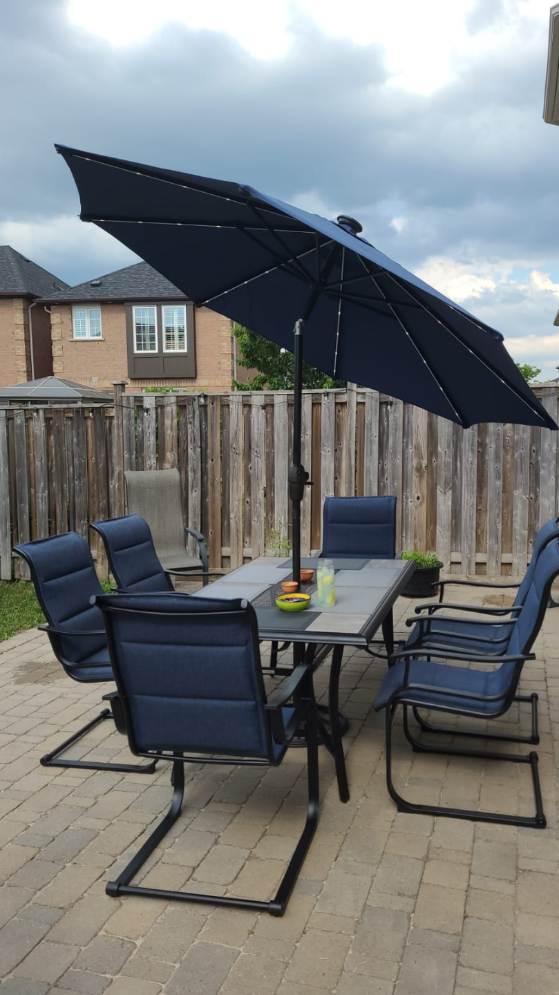 7-Piece Patio Set with Solar-Powered Umbrella