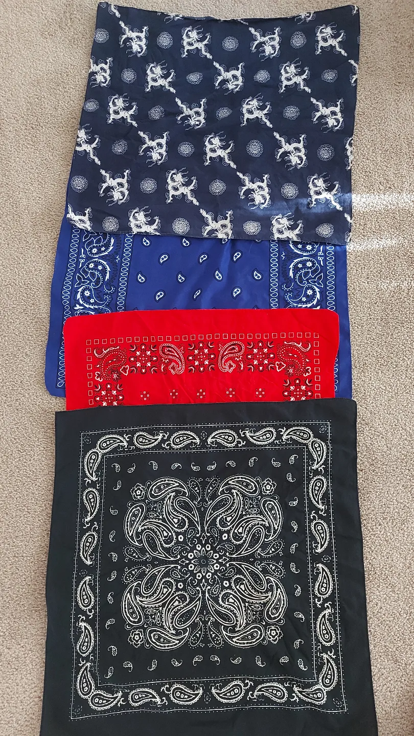 Four Bandanas - Blue, Red, and Black paisley patterns thumbnail