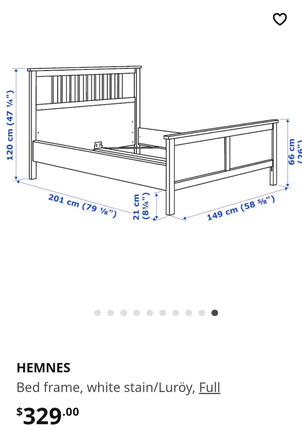 IKEA HEMNES Full Bed Frame - White