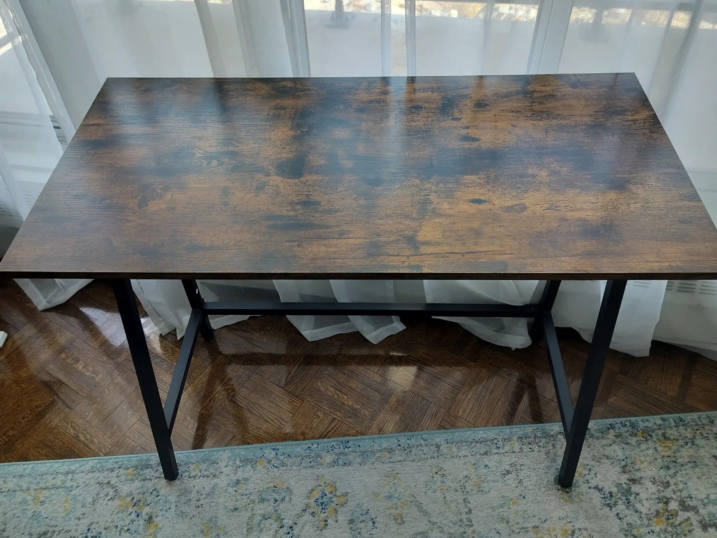 Rustic Brown Writing Desk with Black Metal Frame thumbnail