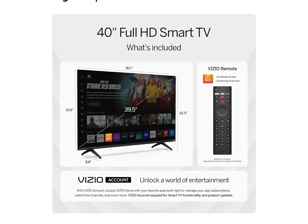 VIZIO 40-inch Full HD 1080p Smart TV with Bluetooth - photo 2
