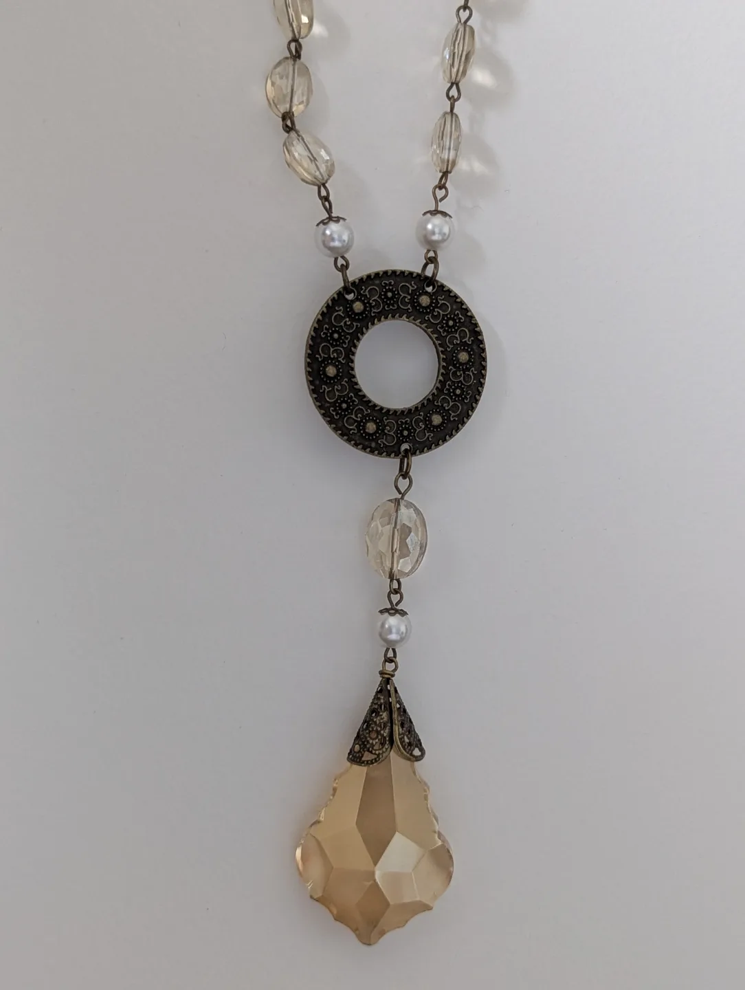 Elegant Beaded Statement Necklace with Crystal Pendant image indicator(4)