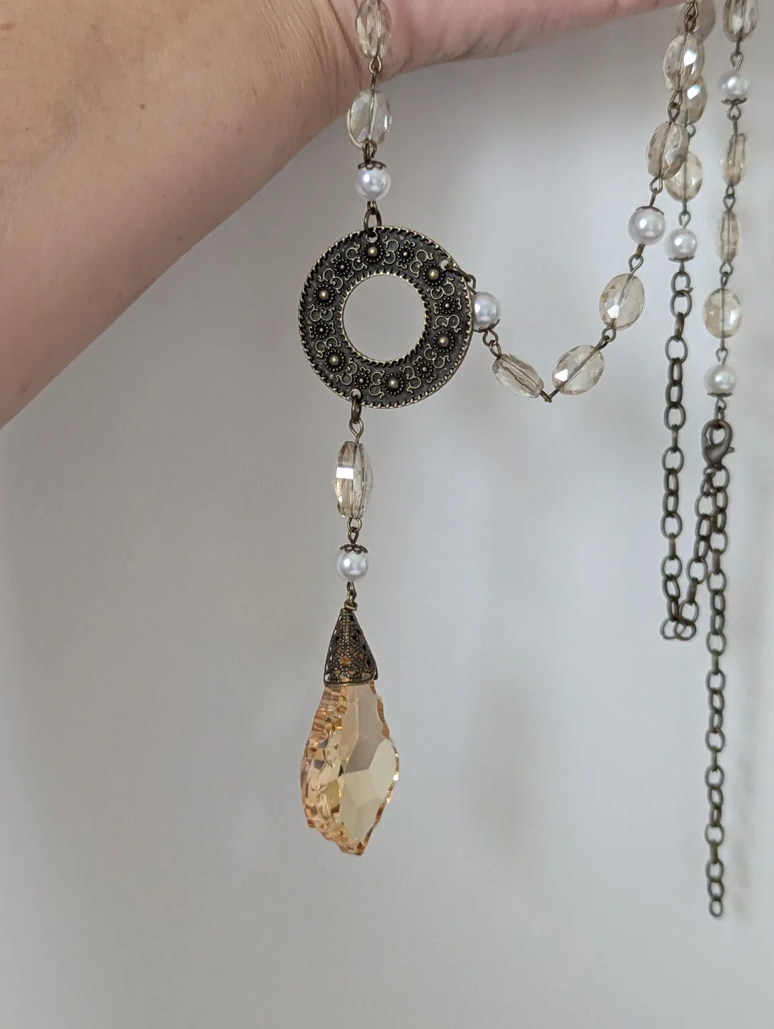 Elegant Beaded Statement Necklace with Crystal Pendant image indicator(5)