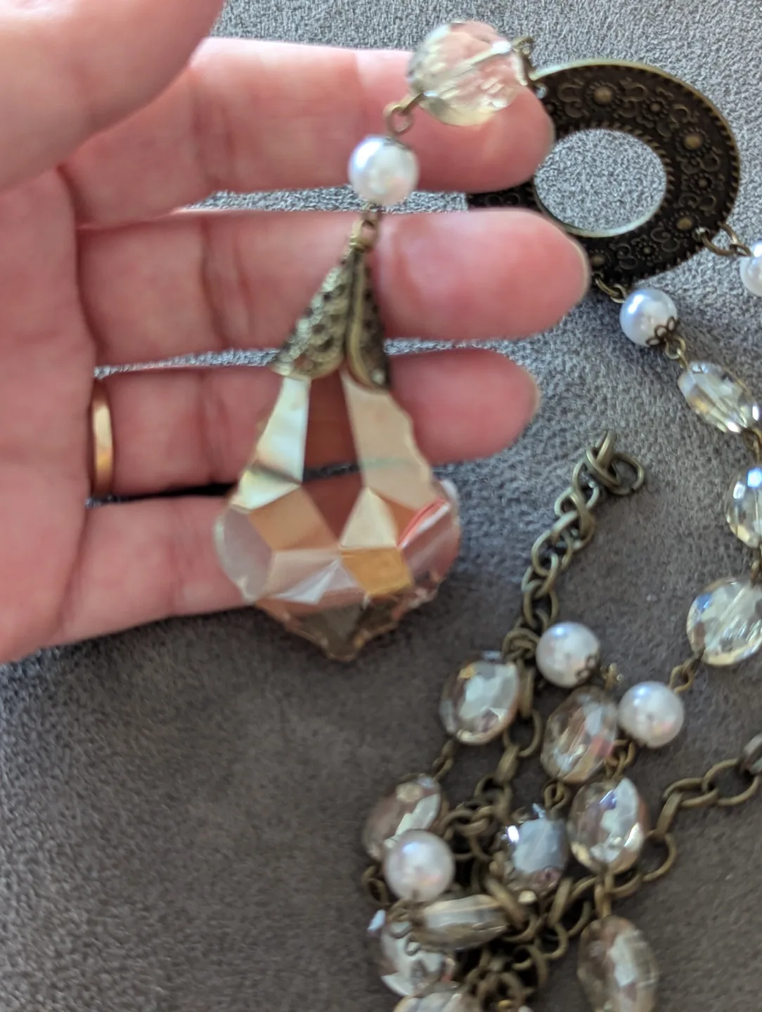 Elegant Beaded Statement Necklace with Crystal Pendant image indicator(6)