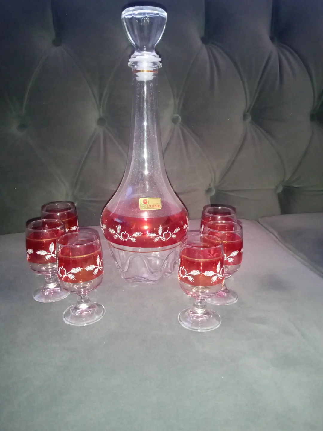 Vintage Glass Decanter Set with Six Shot Glasses thumbnail