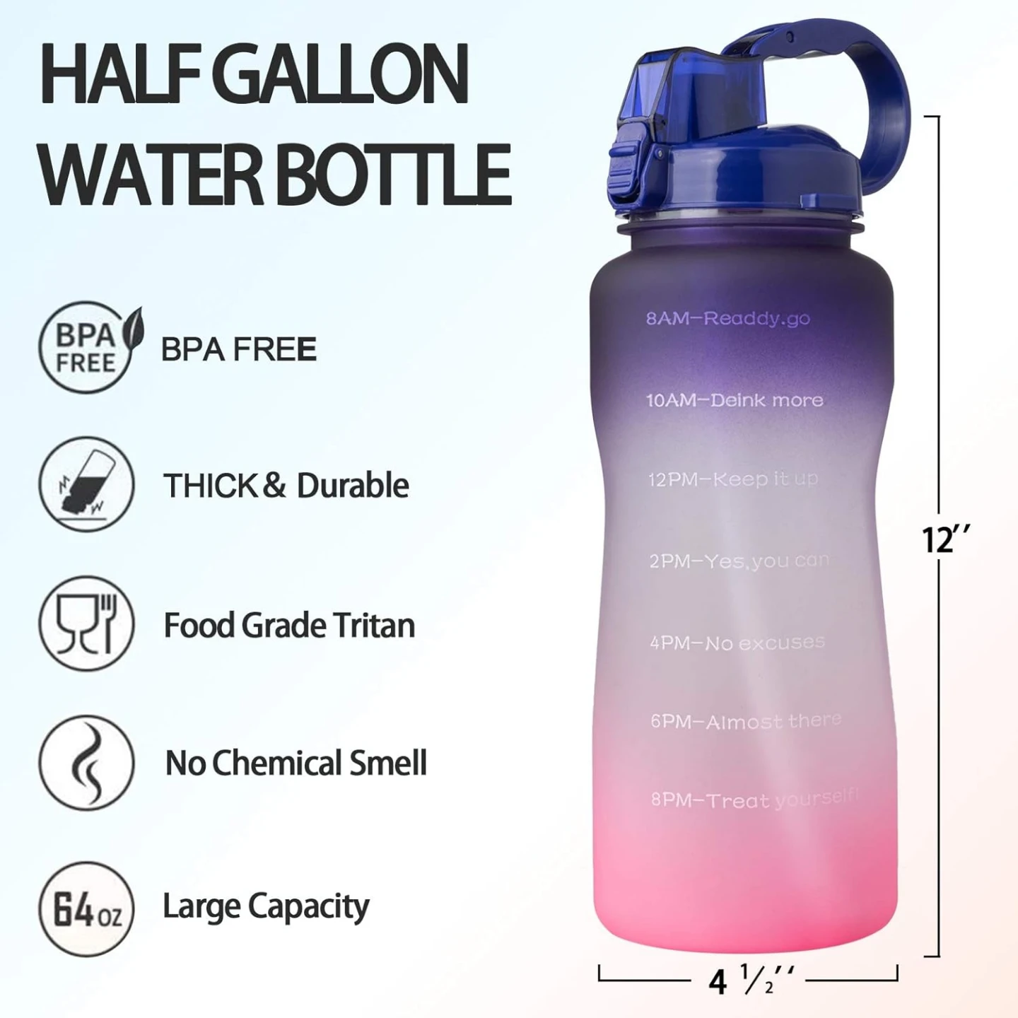 YUNYU 64 oz Motivational Water Bottle - Pink and Purple - photo 3
