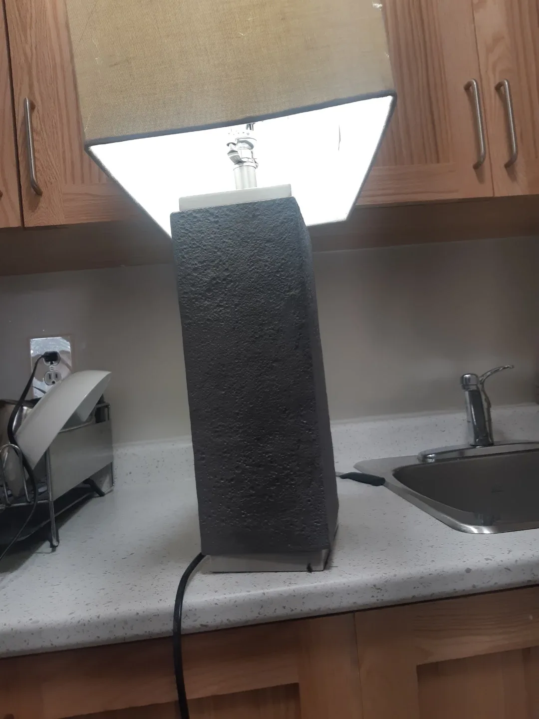Modern Grey Table Lamp with Beige Lampshade thumbnail