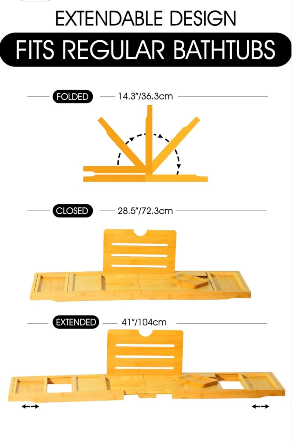 Extendable Bamboo Bathtub Caddy Tray image indicator(5)