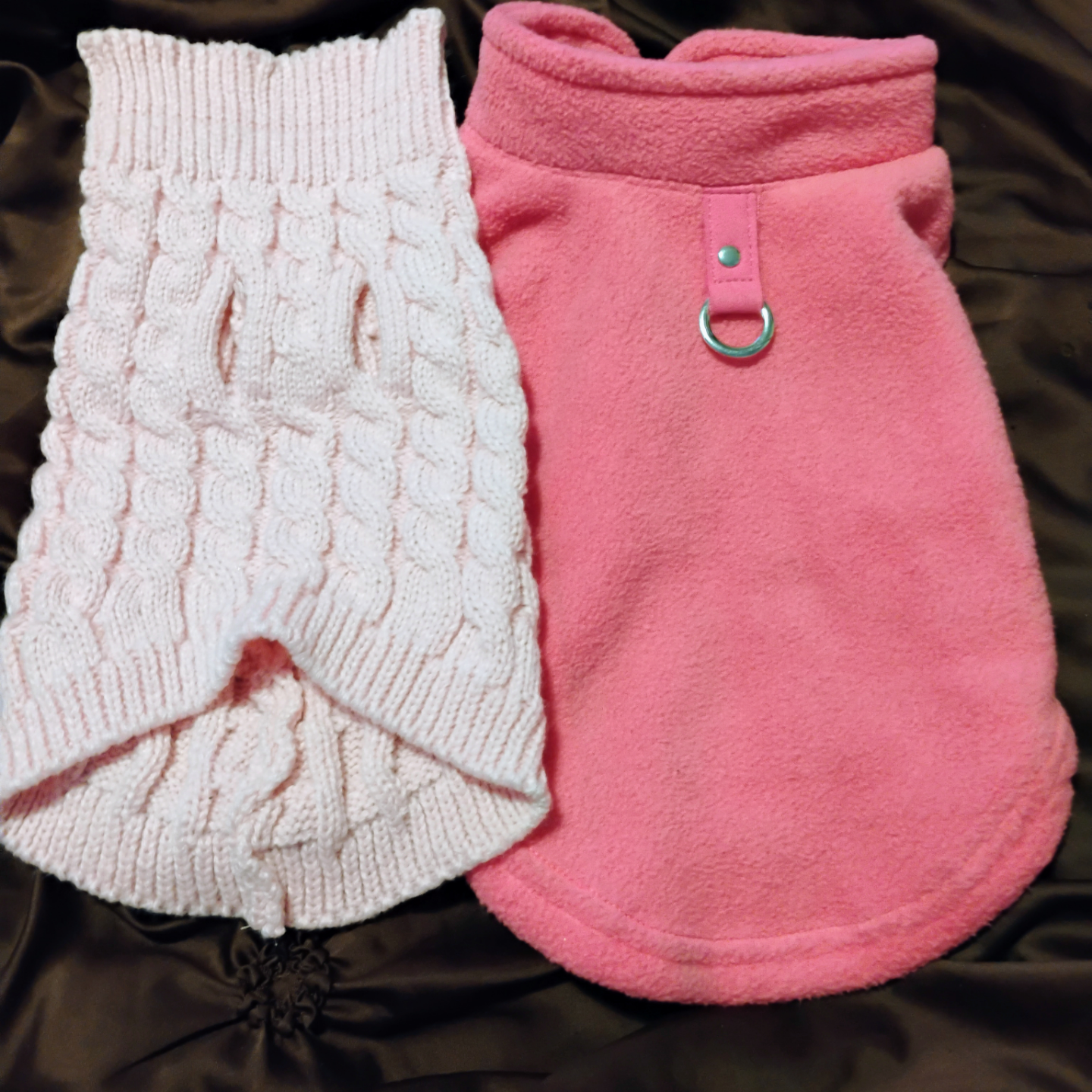 2-Piece Dog Sweater Set - Pink Knit & Fleece