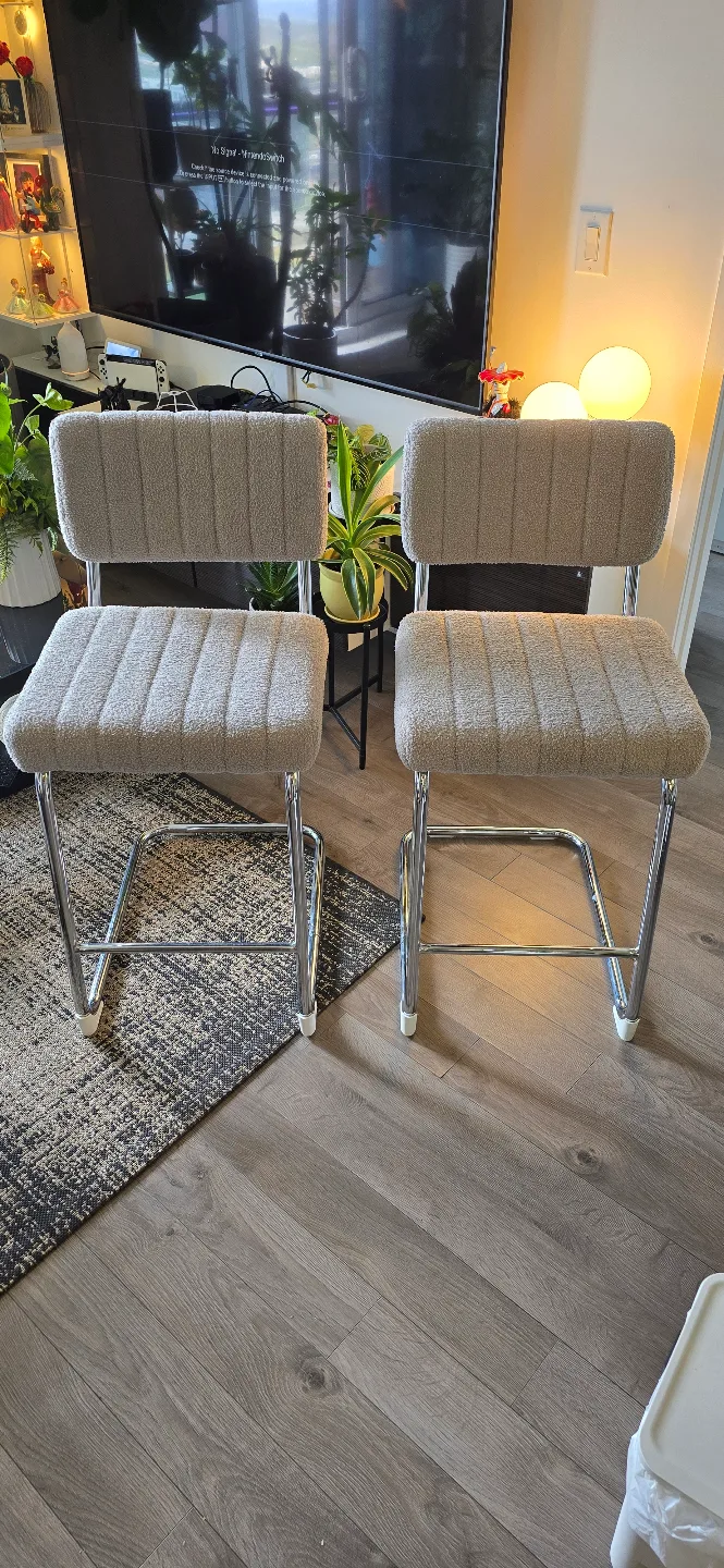 Pair of Farini Bar Stools.   Light Grey and Chrome thumbnail