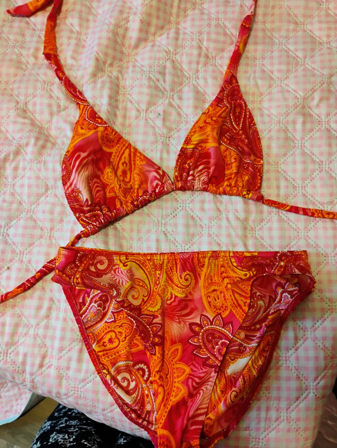 Women's Orange and Red Paisley Print Bikini thumbnail