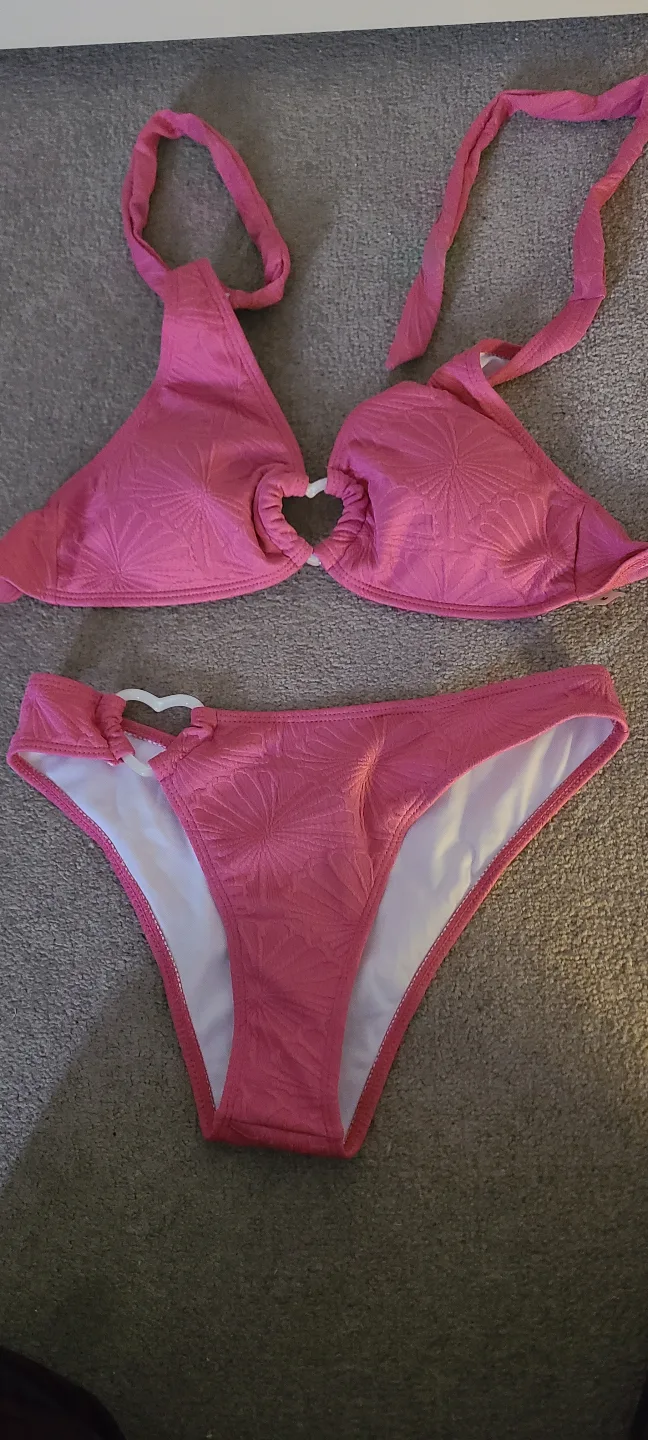 Pink Bikini Set with Heart Rings thumbnail