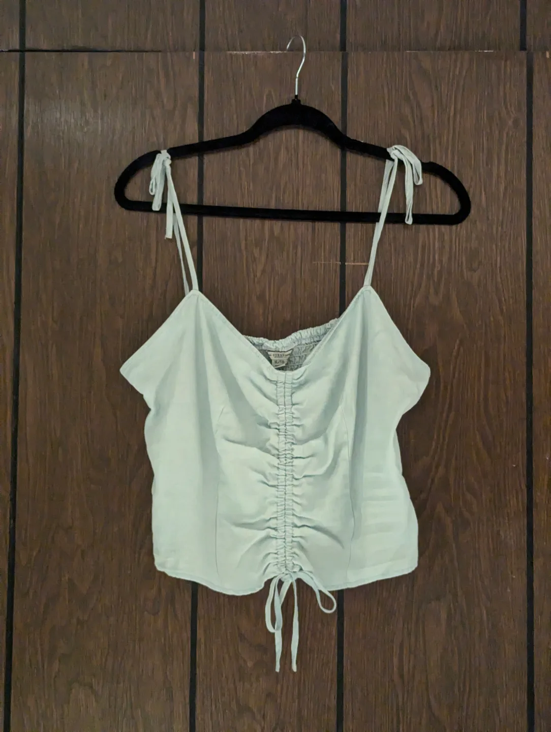 GUESS Light Blue Ruched Crop Top - Size XL image indicator(2)