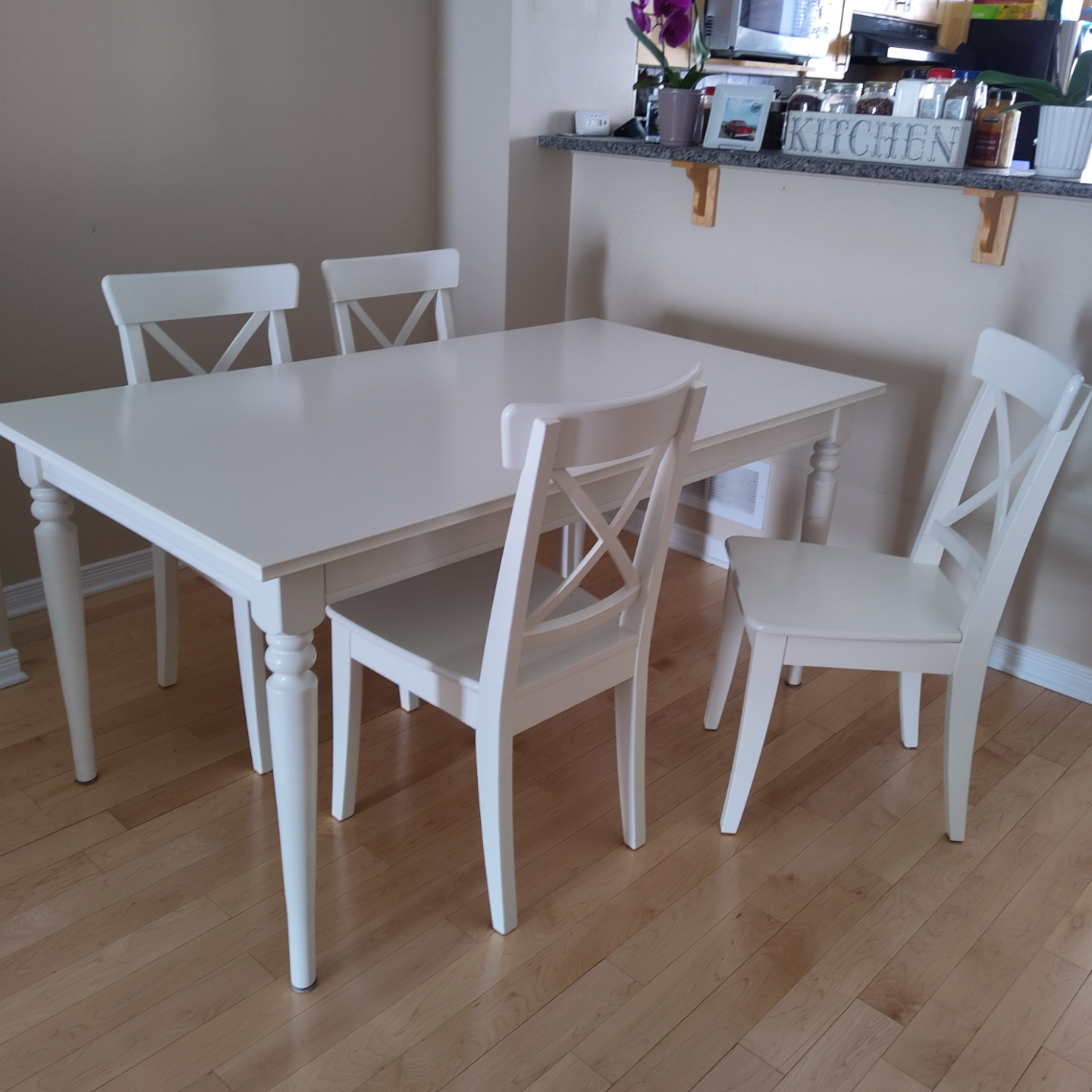 IKEA INGATORP/INGOLF White Table and Four Dining Chairs Set
