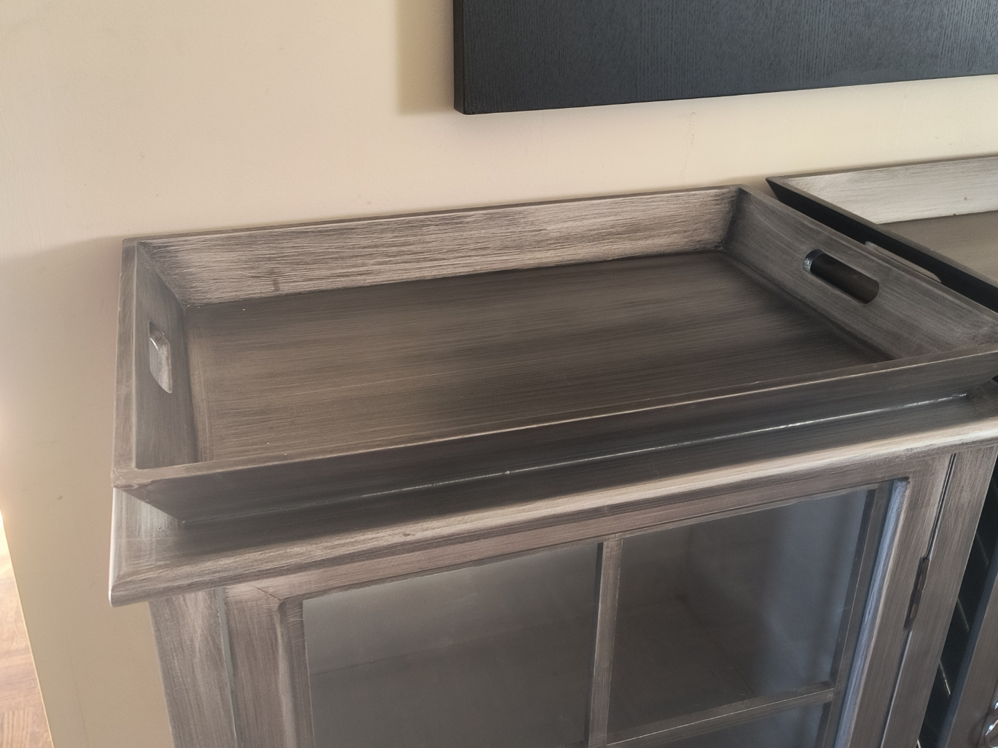 Pair of Grey Distressed Wine Cabinets with Trays - photo 2