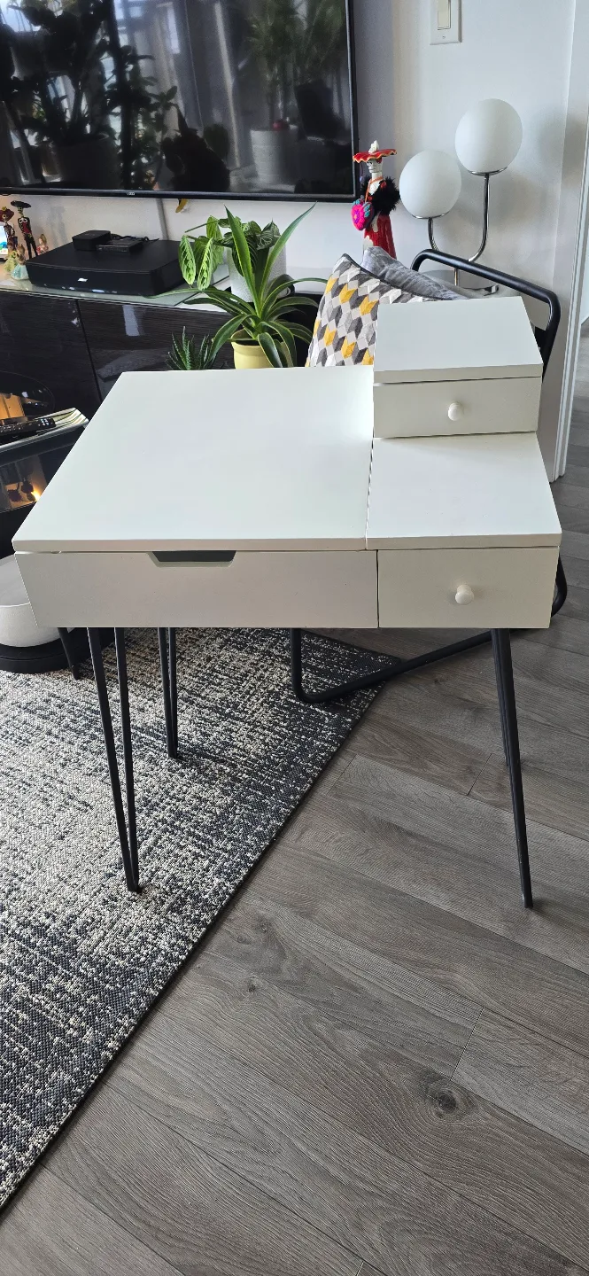 White Vanity Desk with Mirror and Drawers thumbnail