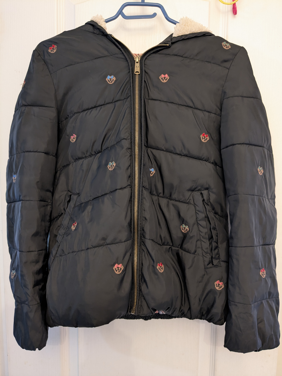 Black Winter Coat/ Jacket with bear pattern