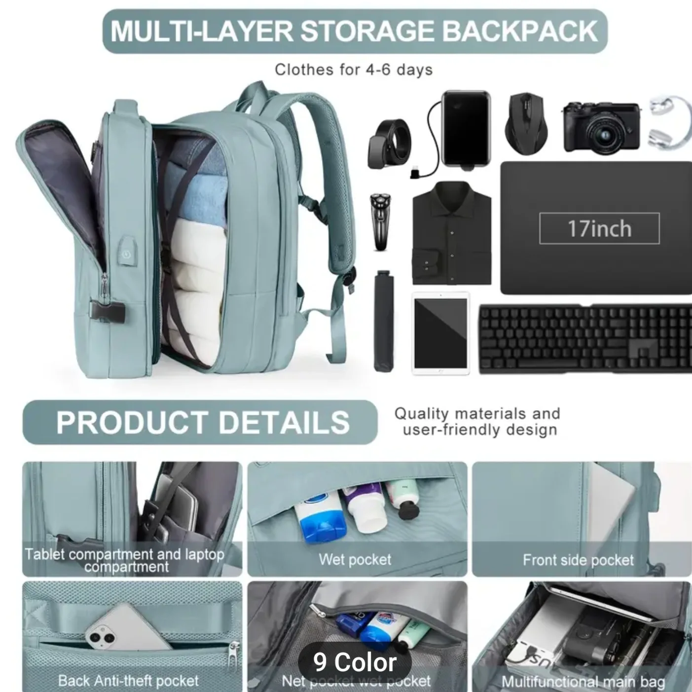 Expandable Travel Backpack - Royal Blue image indicator(6)