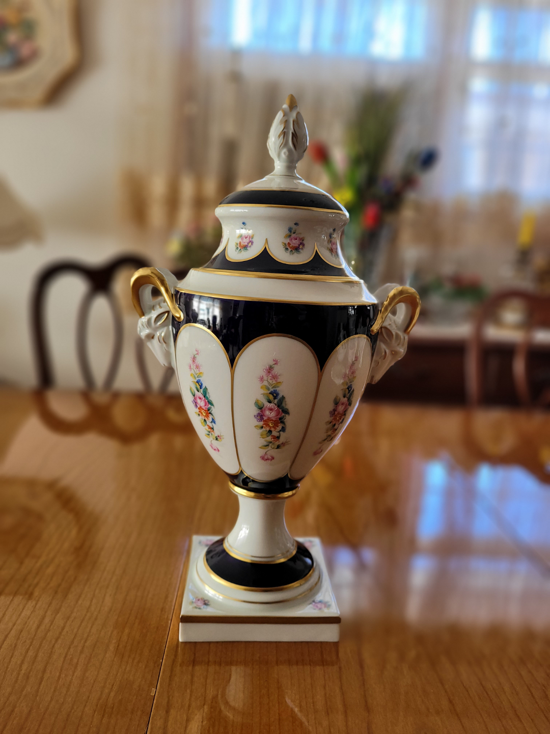 Antique Porcelain Urn with Floral Decor
