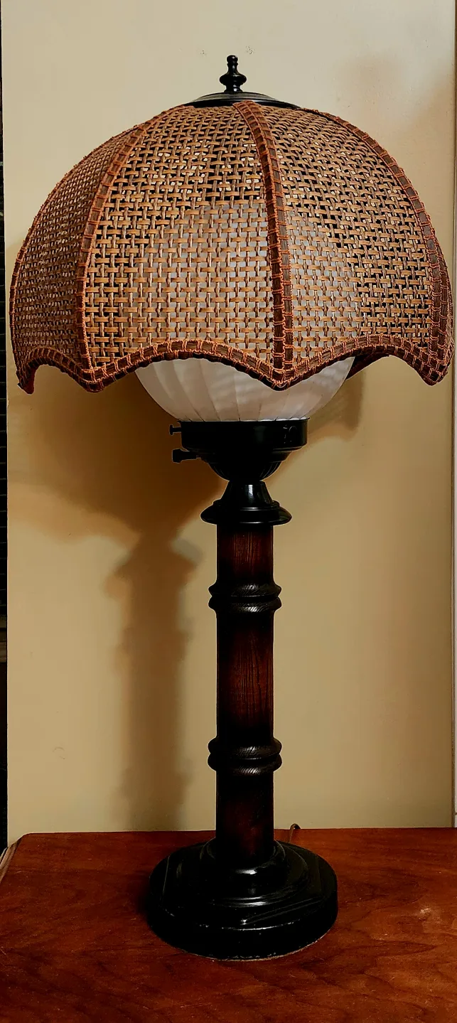 Vintage Table Lamp with Rattan Shade image indicator(2)