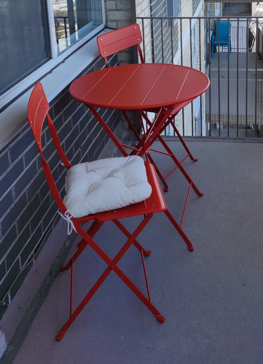 Red Metal Bistro Set - Table and Two Chairs