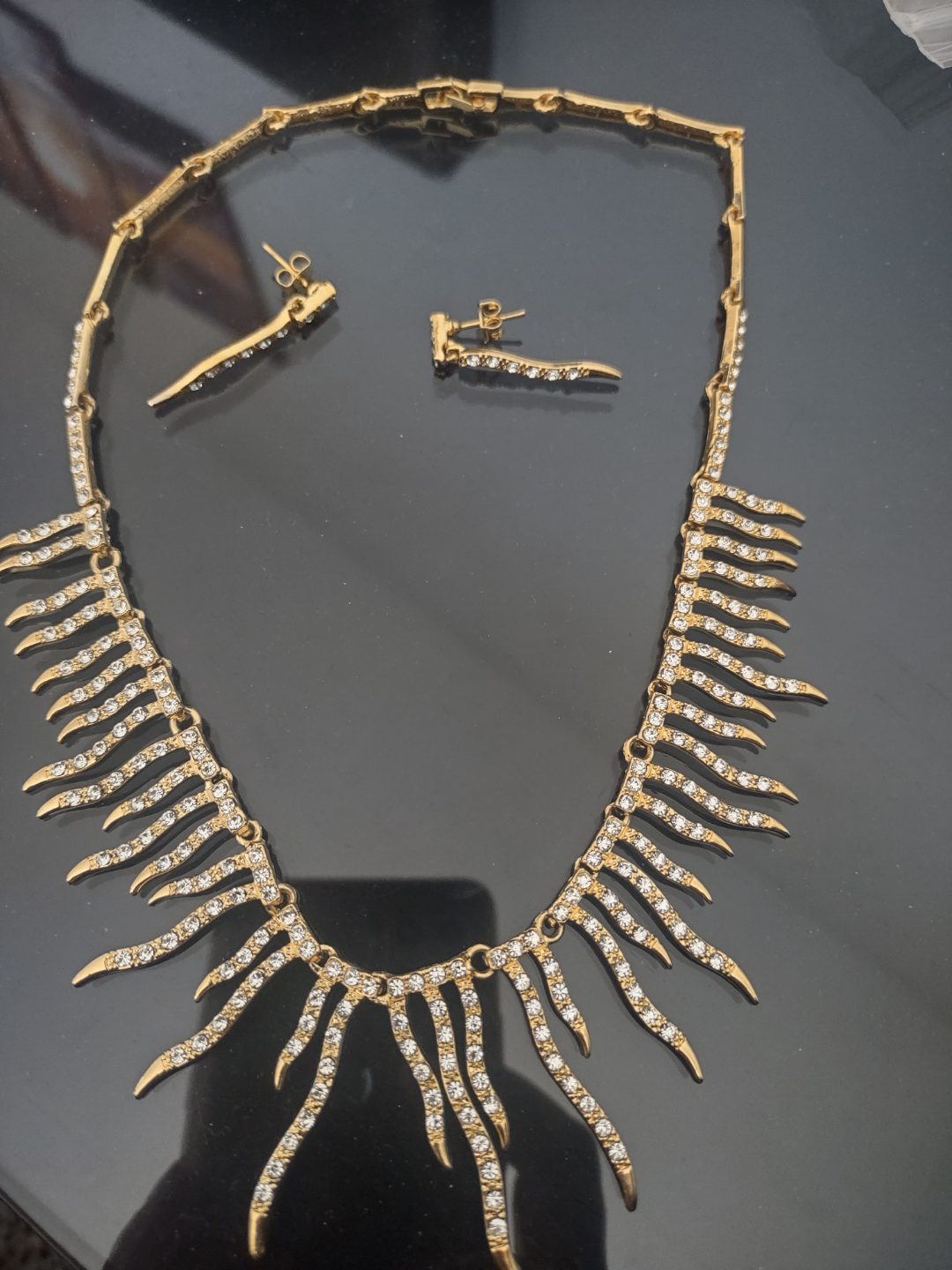 Gold Tone Statement Necklace and Earrings Set